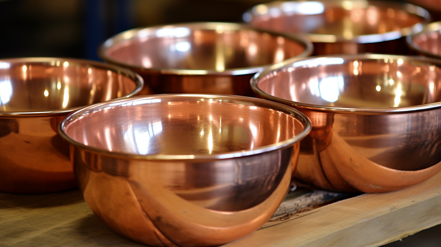 beautiful copper mixing bowls lined up