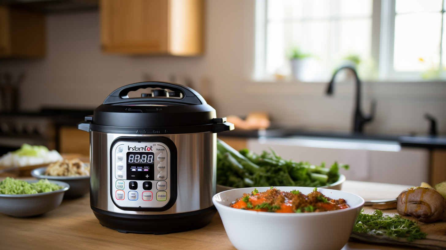 Instant Pot Pressure Cooker Surrounded by Food