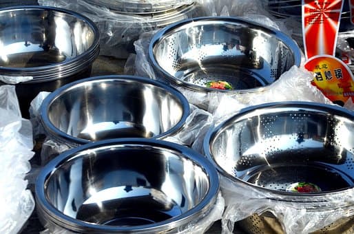 Stainless steel bowls getting ready