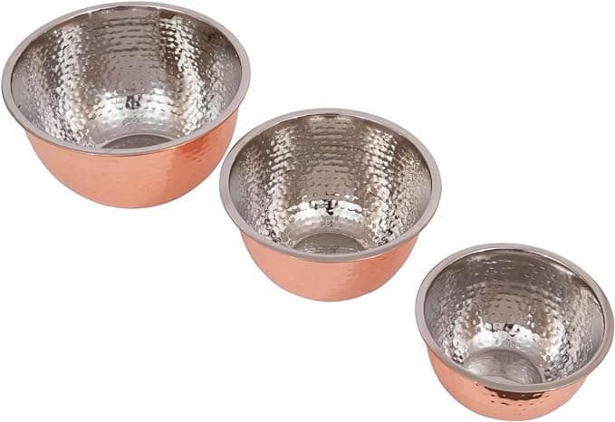 Creative Co-Op Hammered Stainless Steel Bowls in Copper Finish 