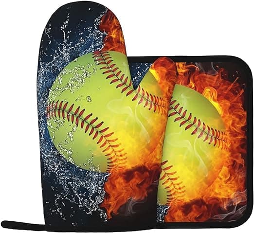 Silicone Baseball Oven Mitts and Pot Holder