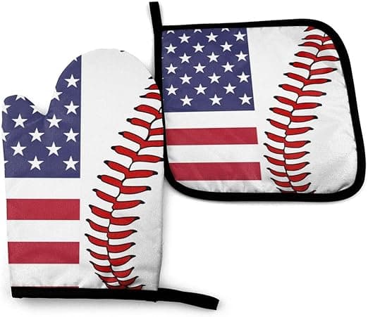 American Flag and Baseball Oven Mitts