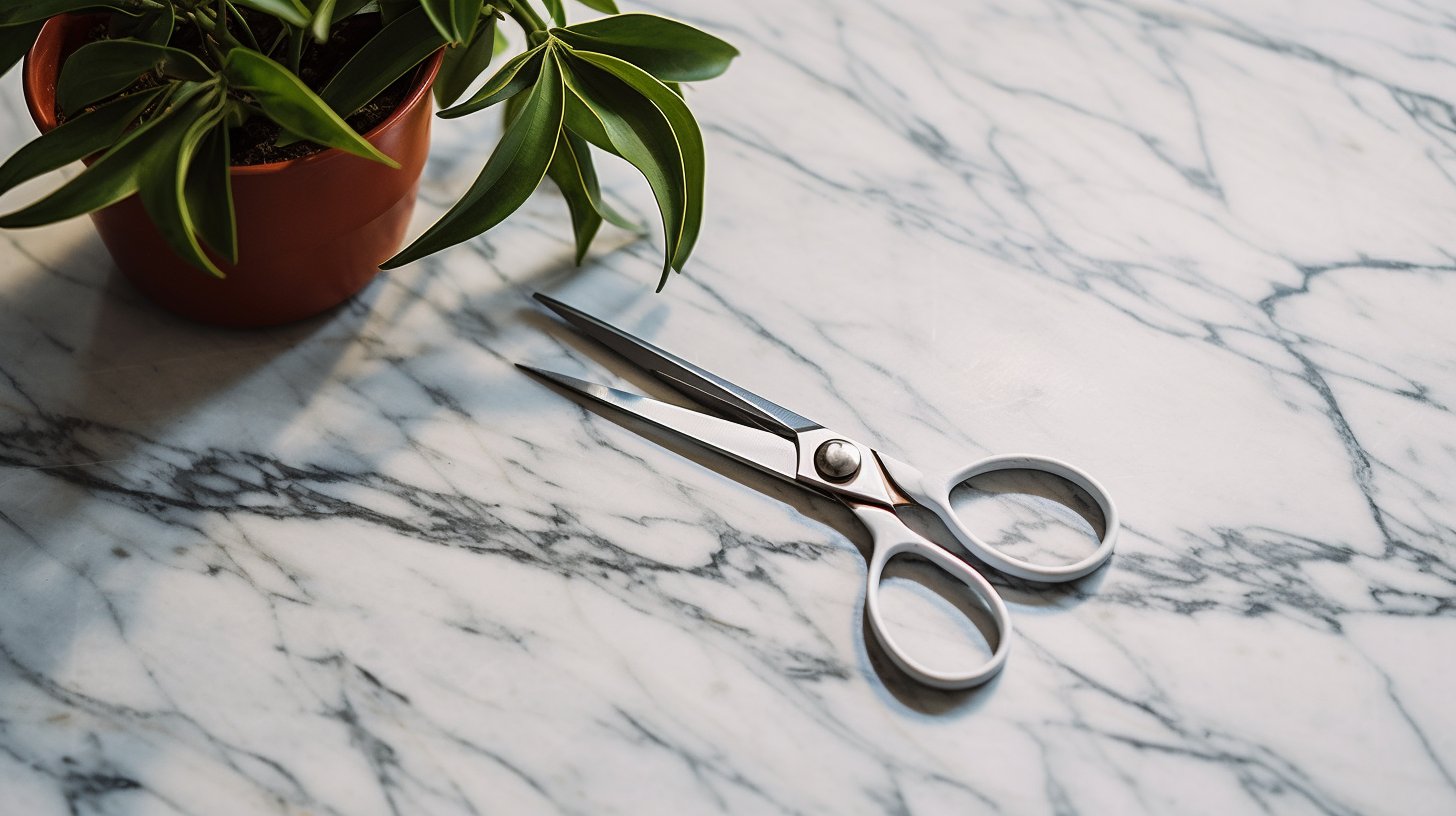 kitchen shears on a marble table