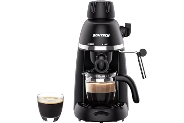 SOWTECH Espresso Coffee Machine Cappuccino Latte Maker 3.5 Bar 1-4 Cup with Steam Milk Frother Black