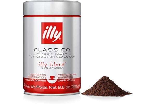 Illy Classico Espresso Ground Coffee, Medium Roast, Classic Roast with Notes of Chocolate & Caramel, 100% Arabica Coffee, All-Natural, No Preservatives, 8.8 Ounce