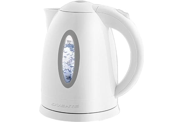 Ovente Electric Hot Water Kettle 1.7 Liter with LED Light, 1100 Watt BPA-Free Portable Tea Maker Fast Heating Element with Auto Shut-Off and Boil Dry Protection, Brew Coffee & Beverage, White KP72W