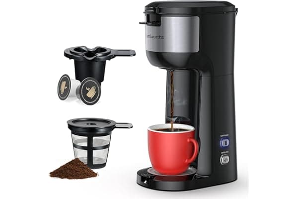 Single Serve Coffee Maker for K Cup and Ground Coffee, 6 to 14 Oz Brew Sizes, Fits Travel Mug, Mini One Cup Coffee Maker with Self-cleaning Function, Black