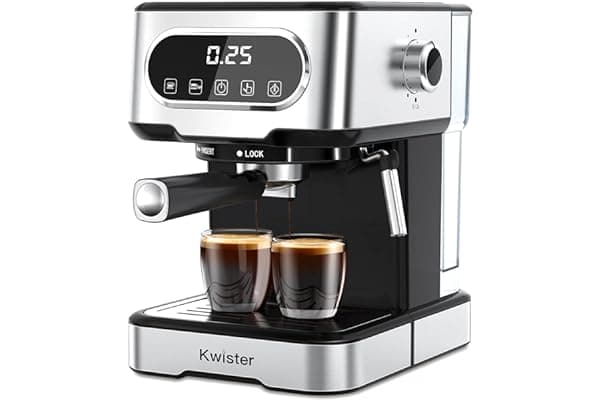 Kwister Espresso Machine 15 Bar, Brushed Stainless Steel Espresso Machine with Milk Frother, Cappuccino Maker for Espresso, Latte, Macchiato, 50 oz Water Tank & Digital Touch Screen