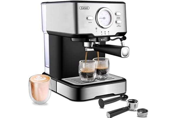 Gevi 15 Bar Espresso Machine, Professional Espresso Coffee Maker with Milk Frother for Espresso, Latte, Machiato and Cappuccino, 1.5L Removable Water Tank, Silver, 1100W