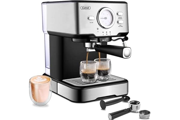 Gevi 15 Bar Espresso Machine, Professional Espresso Coffee Maker with Milk Frother for Espresso, Latte, Machiato and Cappuccino, 1.5L Removable Water Tank, Silver, 1100W