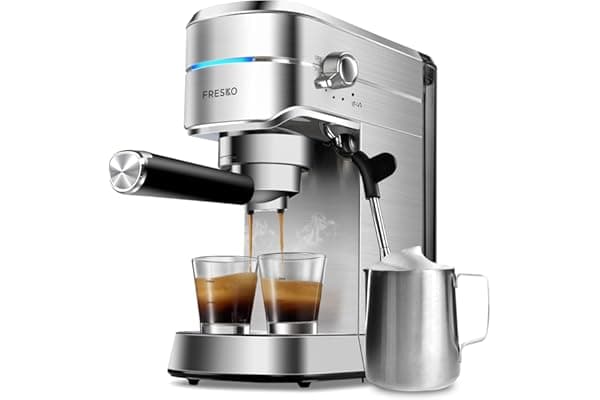 FRESKO Espresso Machine, 15 Bar Compact Espresso Maker with Milk Steam Frother Wand, Fast Heating Expresso Coffee Machine with Removable Reservoir for Cappuccino and Latte, Brushed Stainless Steel