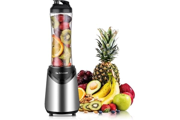 La Reveuse Smoothies Blender Personal Size 300 Watts with 18 oz BPA Free Portable Travel Sports Bottle (Silver)