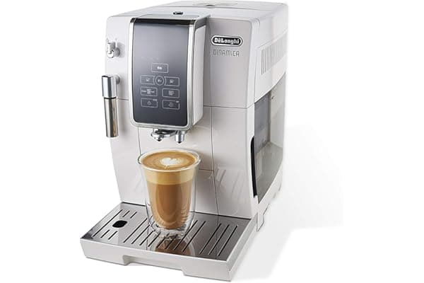De'Longhi Dinamica Automatic Coffee & Espresso Machine, TrueBrew (Iced-Coffee), Burr Grinder + Descaling Solution, Cleaning Brush & Bean Shaped Icecube Tray, White, ECAM35020W