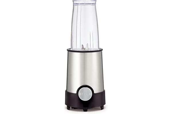 BELLA Personal Size Rocket Blender, Perfect for Smoothies, Shakes & Healthy Drinks, Easy Grinding, Chopping & Food Prep, 285 Watt Power Base, 12 Piece Blending Set, Stainless Steel/Black