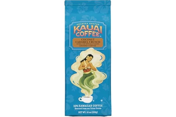 Kauai Hawaiian Ground Coffee, Coconut Caramel Crunch Flavor (10 Ounces) - 10% Hawaiian Coffee from Hawaii's Largest Coffee Grower - Bold, Rich Blend