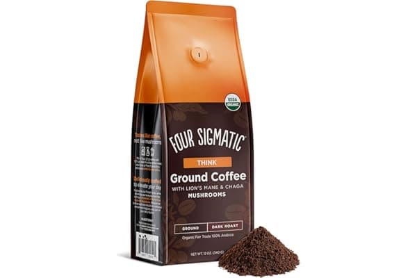 Organic Mushroom Ground Coffee by Four Sigmatic | Dark Roast, Fair Trade Gourmet Coffee with Lion's Mane, Chaga & Mushroom Powder | Immune Boosting Coffee for Focus & Immune Support | 12oz Bag