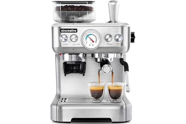 Espresso Machine with Grinder and Milk Frother, 20 Bar Semi Automatic Espresso Coffee Machine Latte and Cappuccino Coffee Maker All in One Espresso Machine For Home Barista, Brushed Stainless Steel