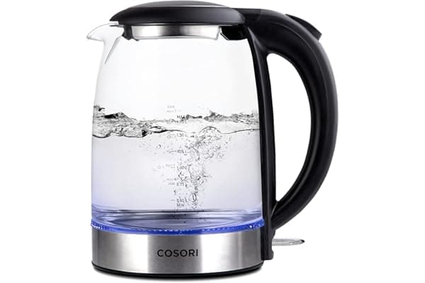 COSORI Electric Kettle with Stainless Steel Filter and Inner Lid, 1500W Wide Opening 1.7L Glass Tea Kettle & Hot Water Boiler, LED Indicator Auto Shut-Off & Boil-Dry Protection, BPA Free, Matte Black