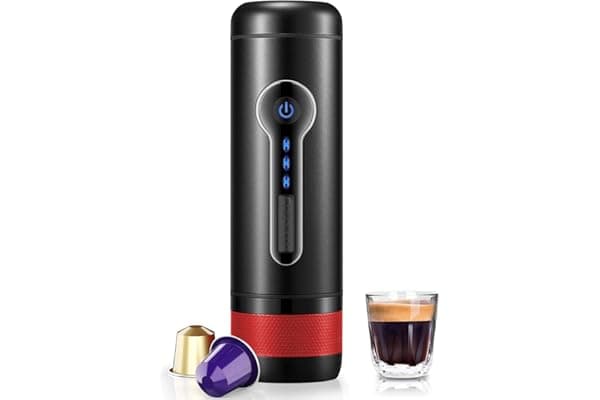 CONQUECO Portable Coffee Maker: 12V Travel Espresso Machine, 15 Bar Pressure Rechargeable Battery Heating Water for Camping, Driving, Home and Office