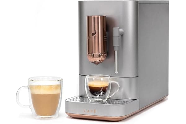 Café Affetto Automatic Espresso Machine + Milk Frother | Built-In & Adjustable Espresso Bean Grinder | One-Touch Brew in 90 Seconds | Steel Silver, 1.2 Liter, (C7CEBBS2RS3)
