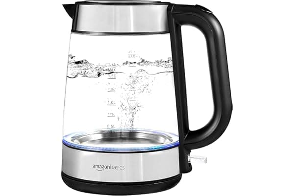 Amazon Basics Electric Glass and Steel Hot Tea Water Kettle, 1.7-Liter