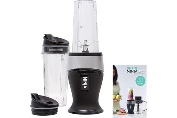 Ninja QB3001SS Fit Compact Personal Blender, Pulse Technology, 700-Watts, for Smoothies, Frozen Blending, Ice Crushing, Nutrient Extraction*,Food Prep & More, (2) 16-oz. To-Go Cups & Spout Lids, Black