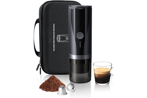 Portable Mini Battery Espresso Machine with 3-4 Mins Self-Heating, 20 Bar Small 12V 24V Car Coffee Maker with Carrying Case, Compatible with NS Capsule & Ground Coffee for Camping, Travel, RV