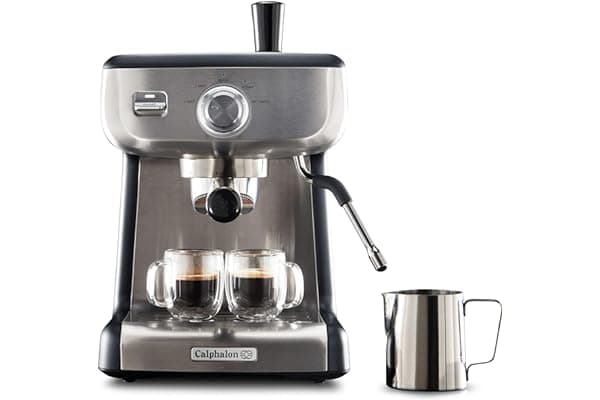 Calphalon Espresso Machine with Tamper, Milk Frothing Pitcher, and Steam Wand, Temp iQ 15-Bar Pump, Stainless Steel