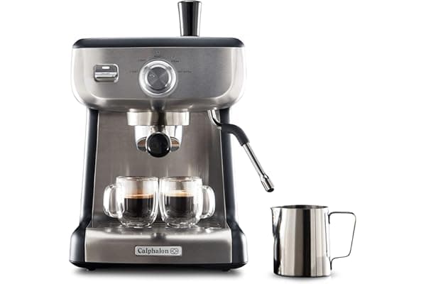 Calphalon Espresso Machine with Tamper, Milk Frothing Pitcher, and Steam Wand, Temp iQ 15-Bar Pump, Stainless Steel