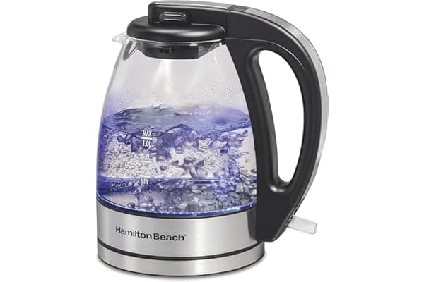 Hamilton Beach Glass Electric Tea Kettle, Water Boiler & Heater, 1 L, Cordless, LED Indicator, Auto-Shutoff & Boil-Dry Protection (40930), Clear