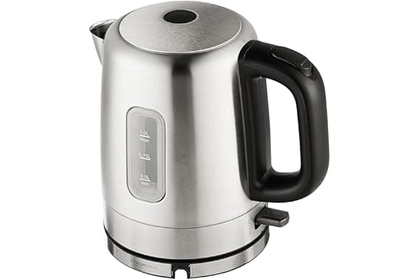Amazon Basics Stainless Steel Portable Fast, Electric Hot Water Kettle for Tea and Coffee - 1 Liter, Gray/Black