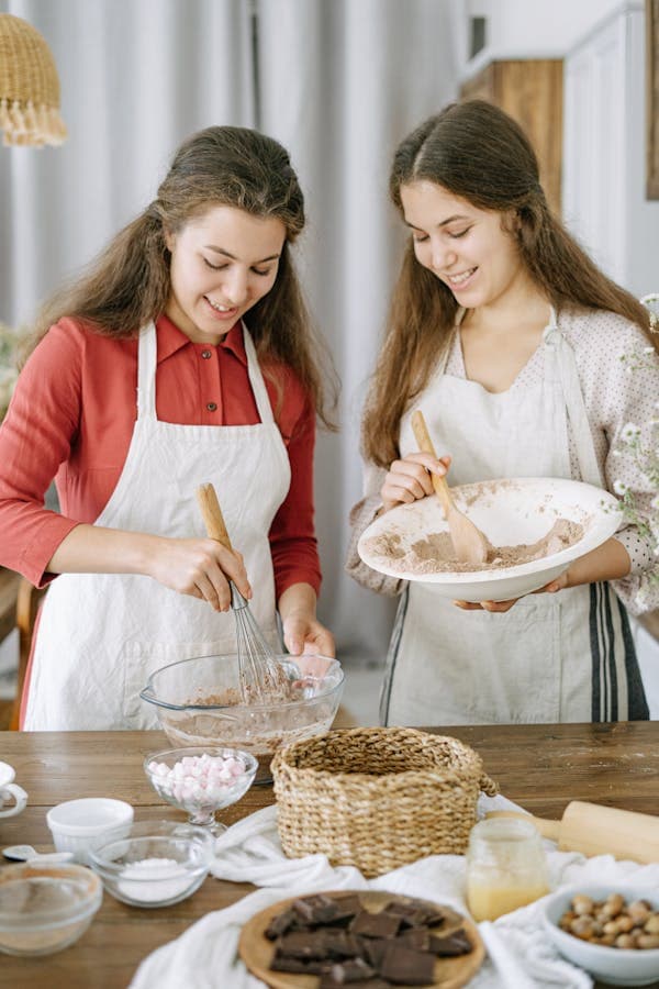 Making desserts with mixing bowls glass and ceramic