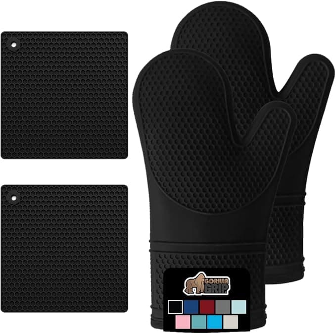 Gorilla Grip Heat and Slip Resistant Silicone Oven Mitt and Trivets Set