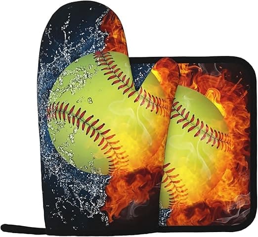 Silicone Baseball Oven Mitts and Pot Holder