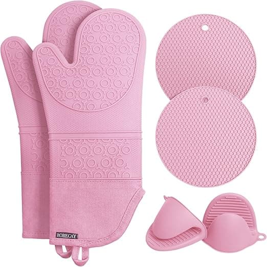 pink oven mitts