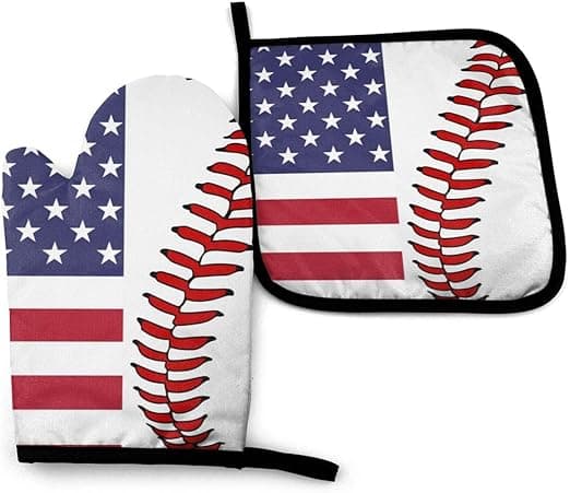 American Flag and Baseball Oven Mitts