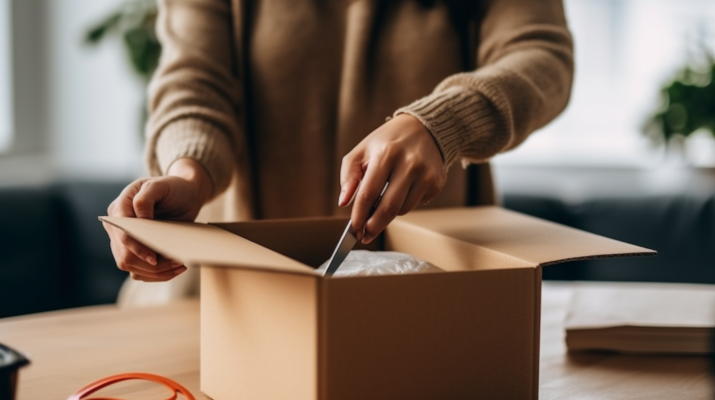 woman opening a package with scissors