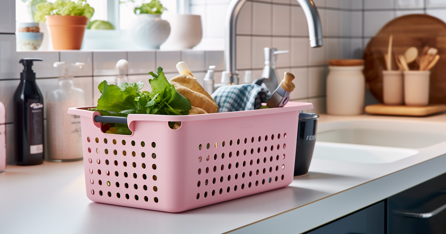 pink storage in the kitchen