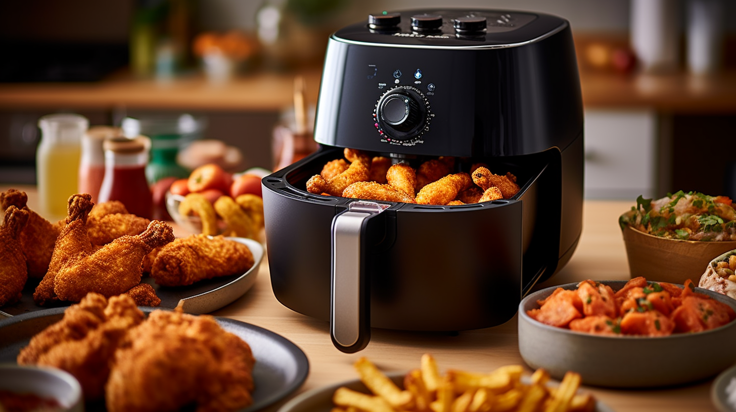 Air Fryer surrounded by fried foods