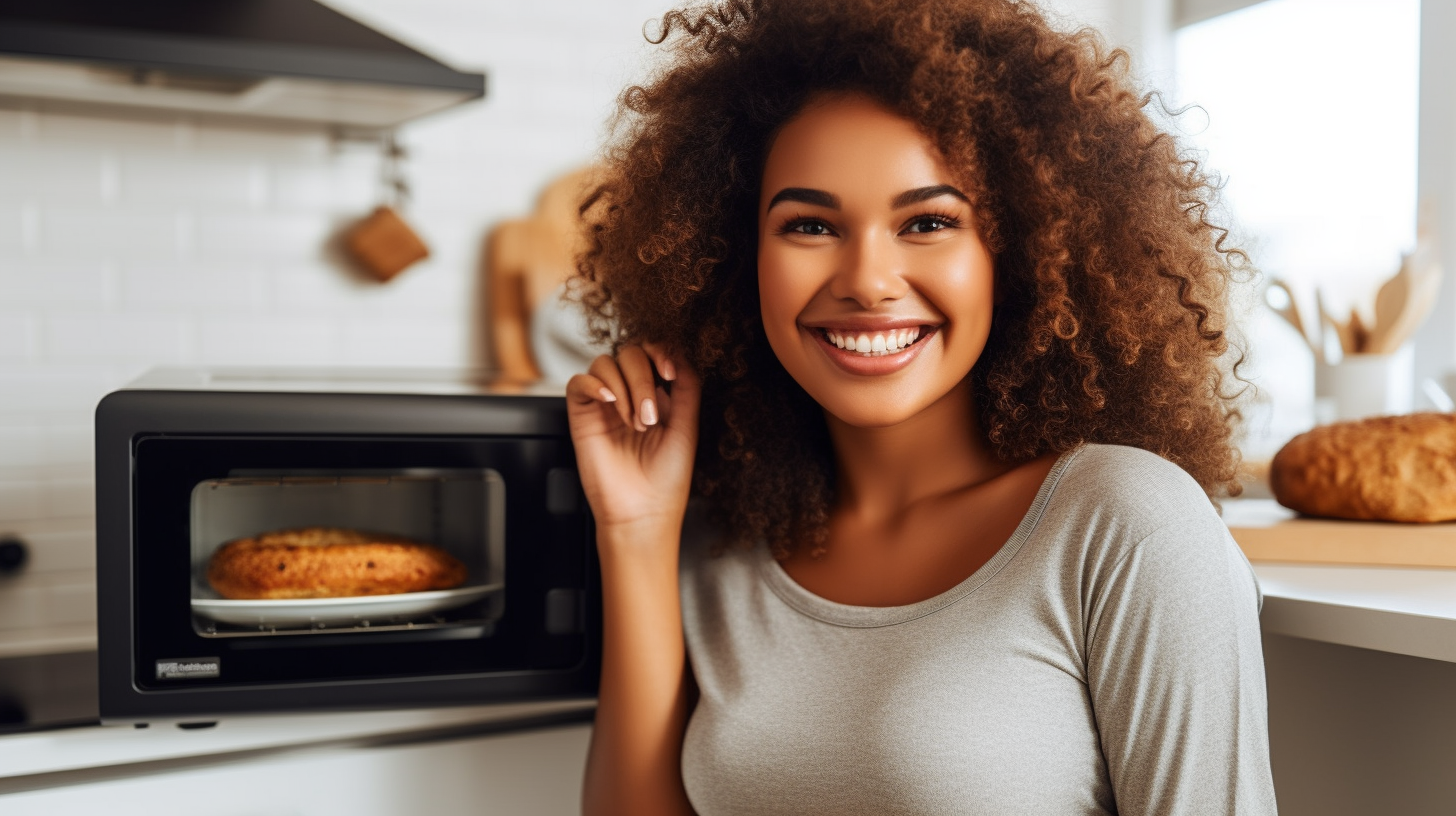 Airfryer Microwave combo being used by a woman