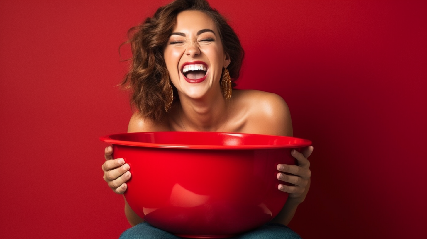 woman with an extra large mixing bowl