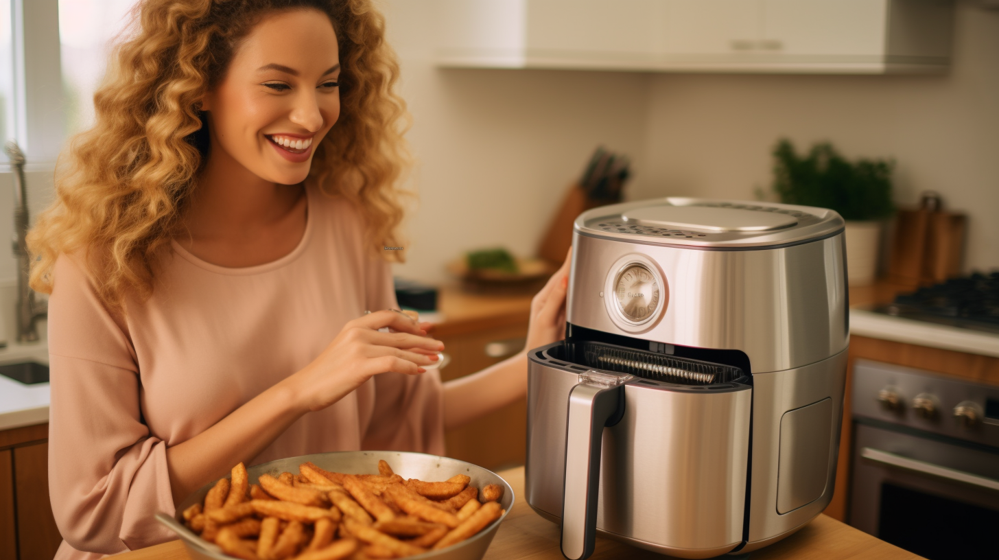 Stainless Steel Airfryer with a Woman