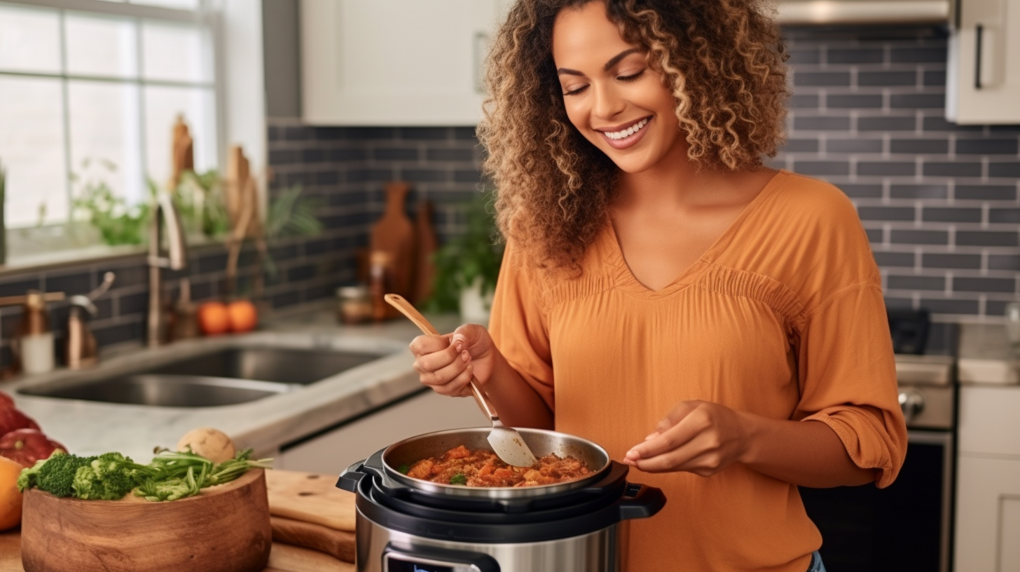 woman using a pressure cooker getting ready for canning
