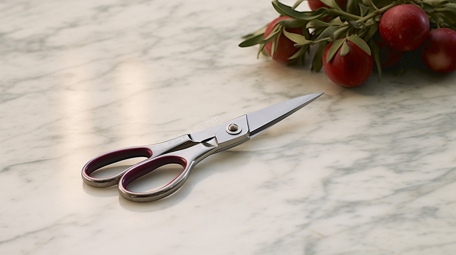 kitchen scissors on a marble table