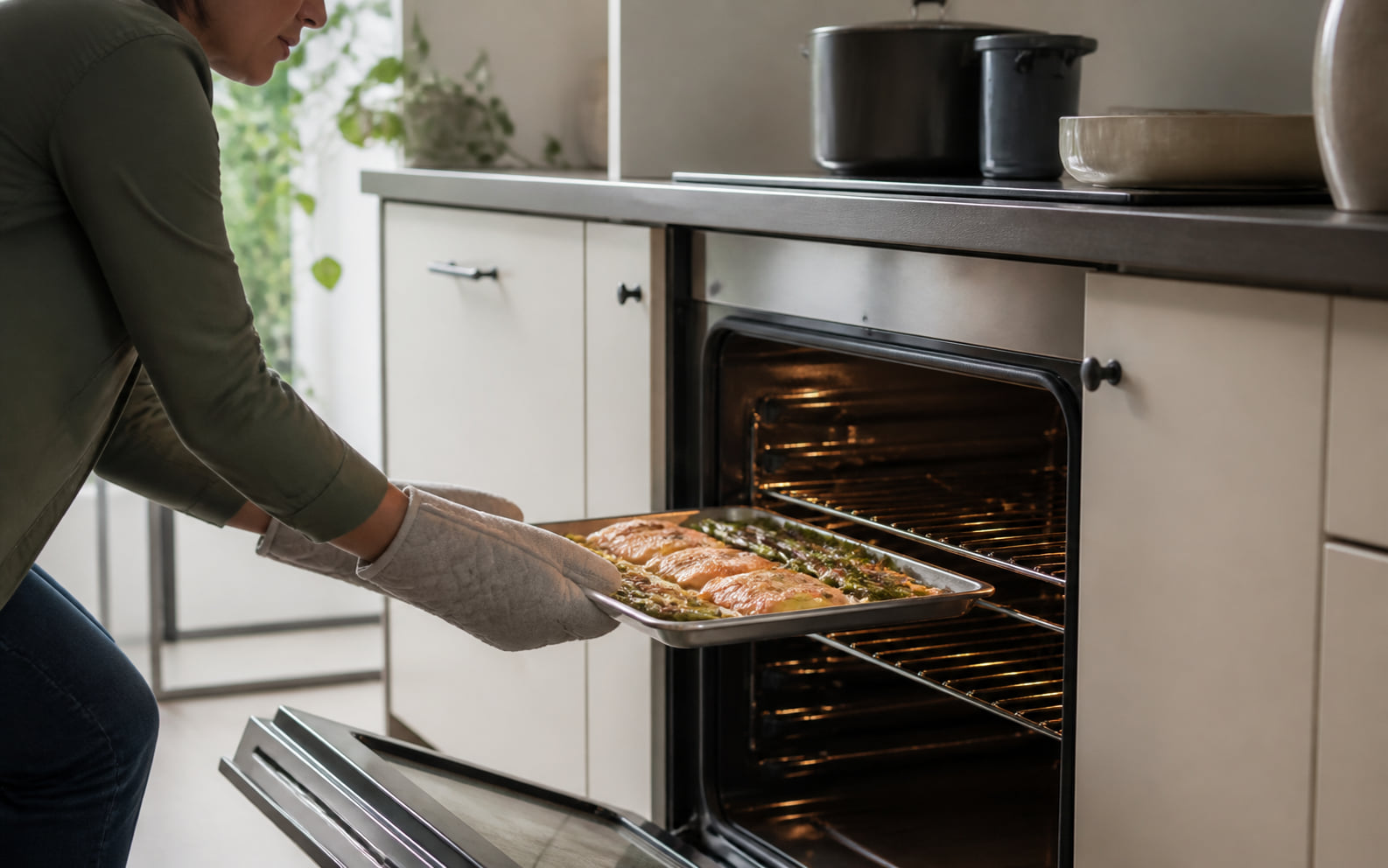 Editorial scene showing a normal rack-and-tray job in the existing full-size oven.